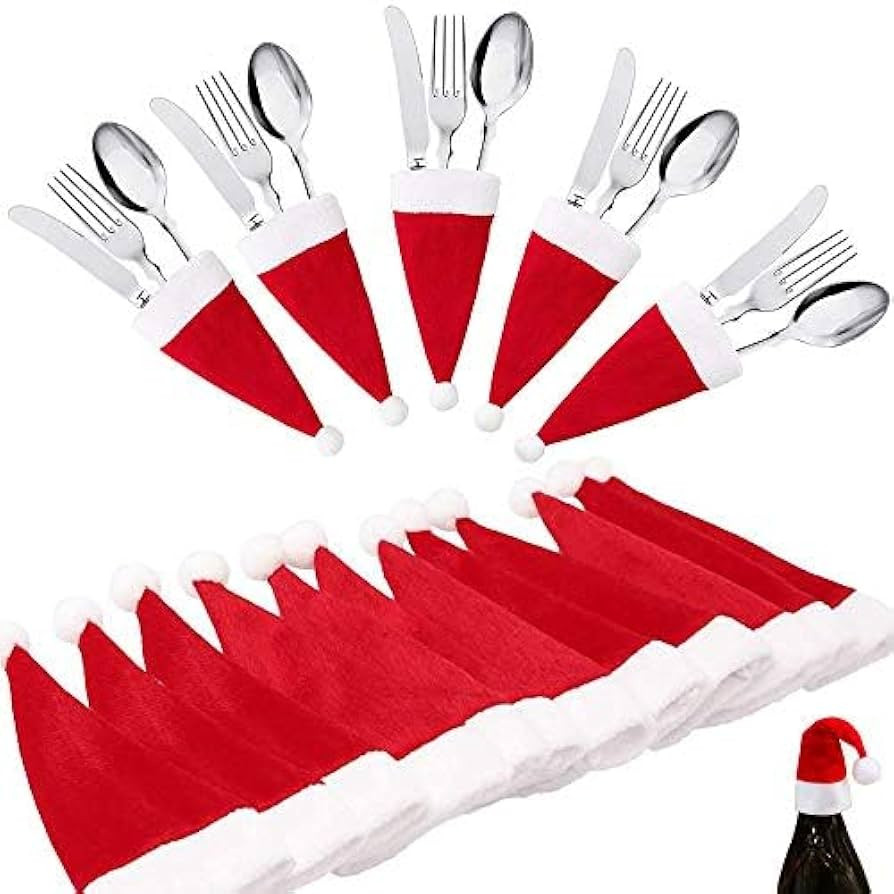 30 Pack Christmas Santa Hats Silverware Holders, Soft and Durable Christmas Felt Knife and Fork H... | Amazon (US)