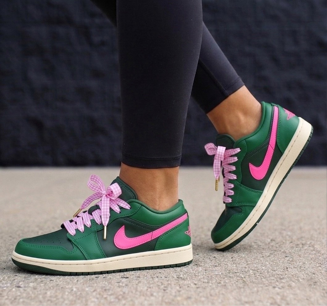 Nike air Jordan 1 low sneakers now $73 originally $120. Runs true to size. Added the pink laces for $12 to spruce it up ♥️