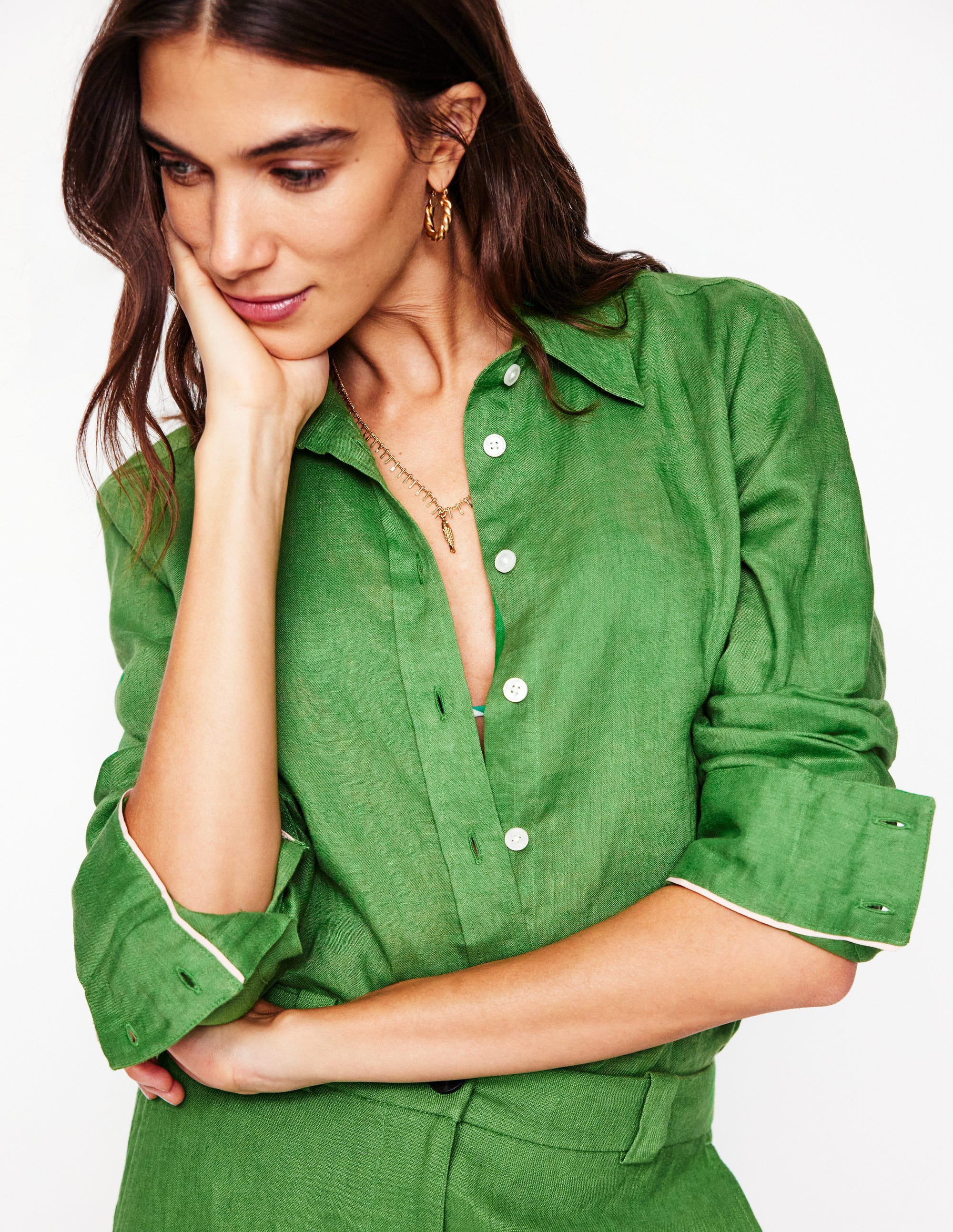 Sienna Linen Shirt-Paradise Green | Boden (US)