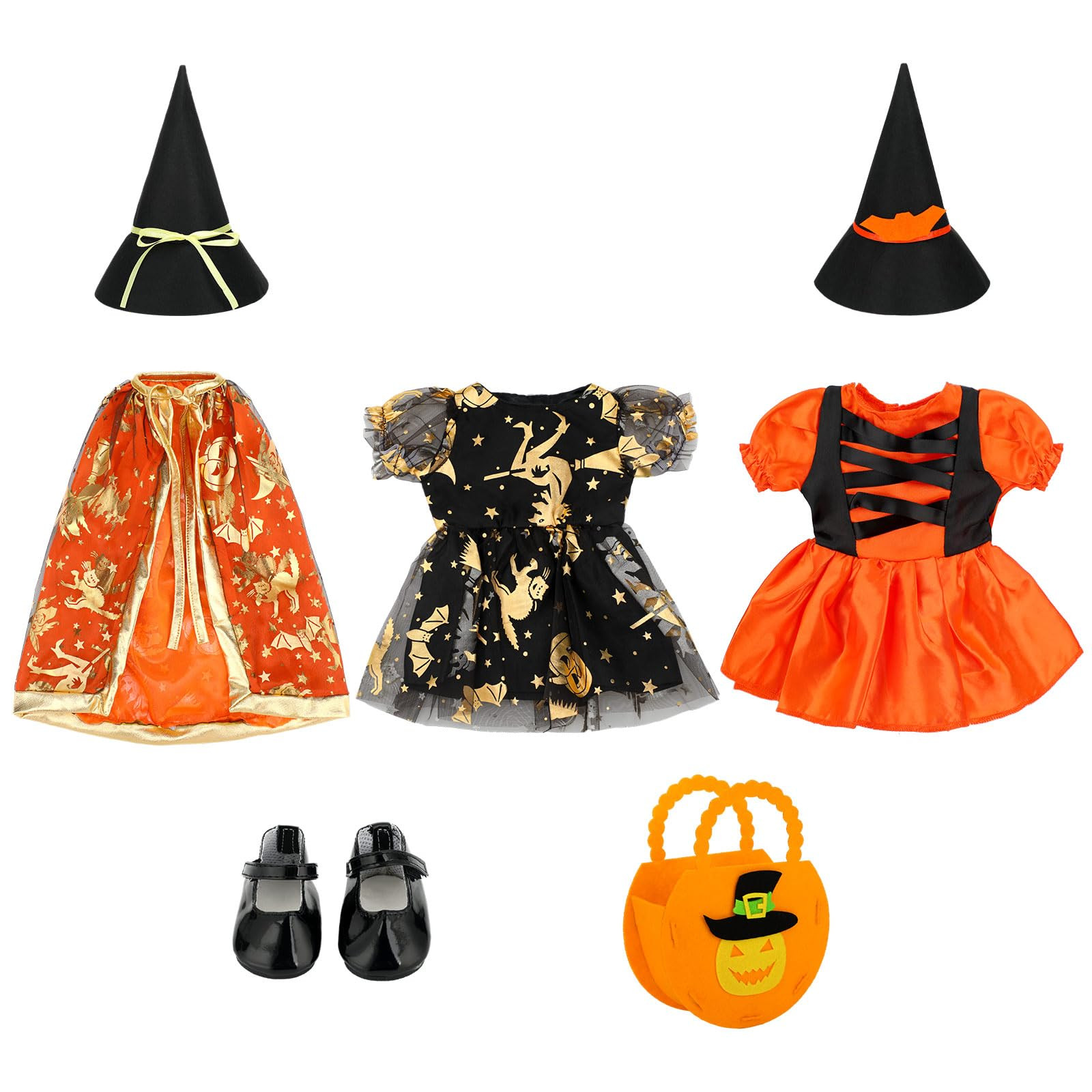 8 Pcs Halloween Doll Clothes and Accessories for 18 Inch, Pumpkin Halloween Doll Outfit, Dress, S... | Amazon (US)