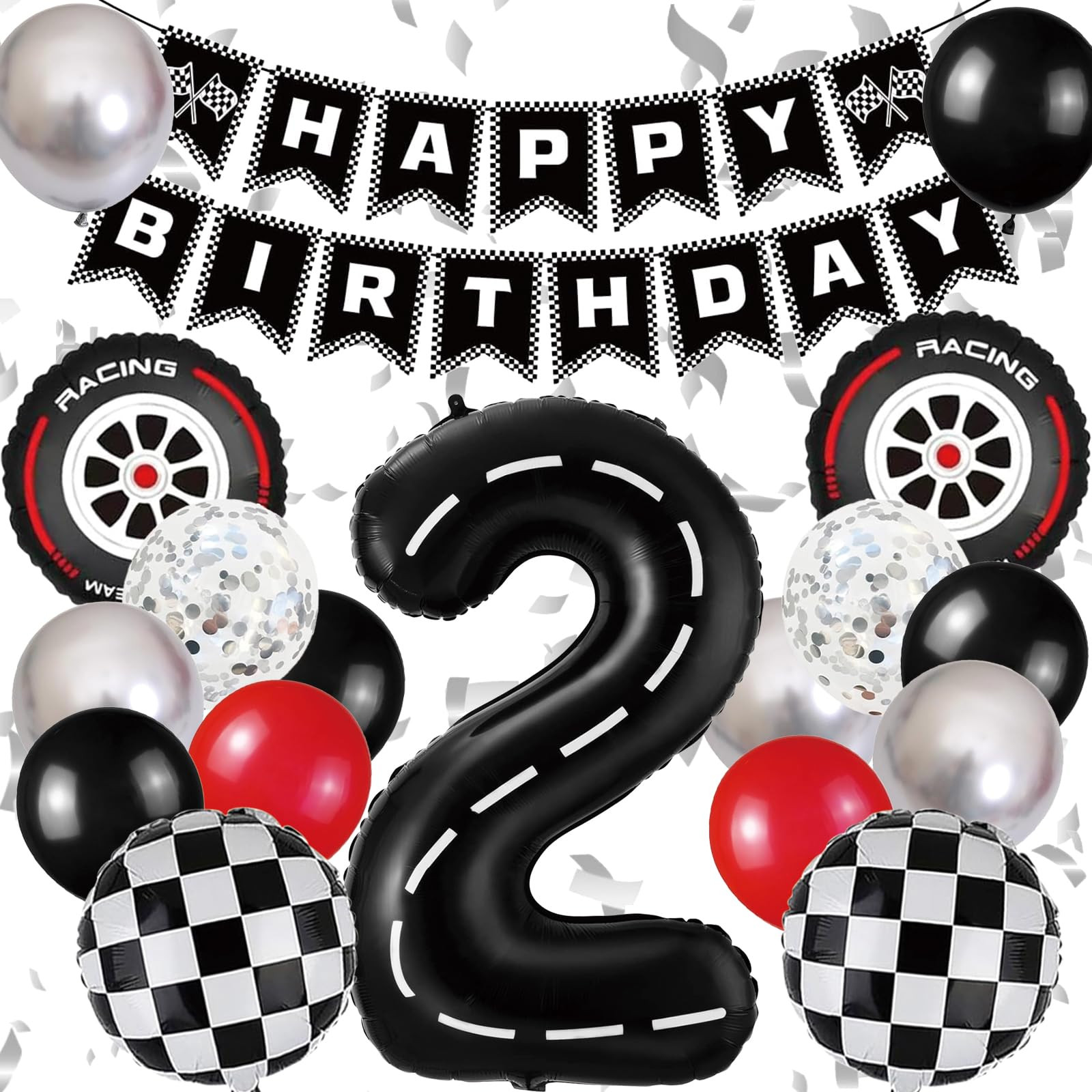 Race Car Birthday Party Decorations, with 40 Inch Racetrack Black Number 2 Balloon, Happy Birthda... | Amazon (US)