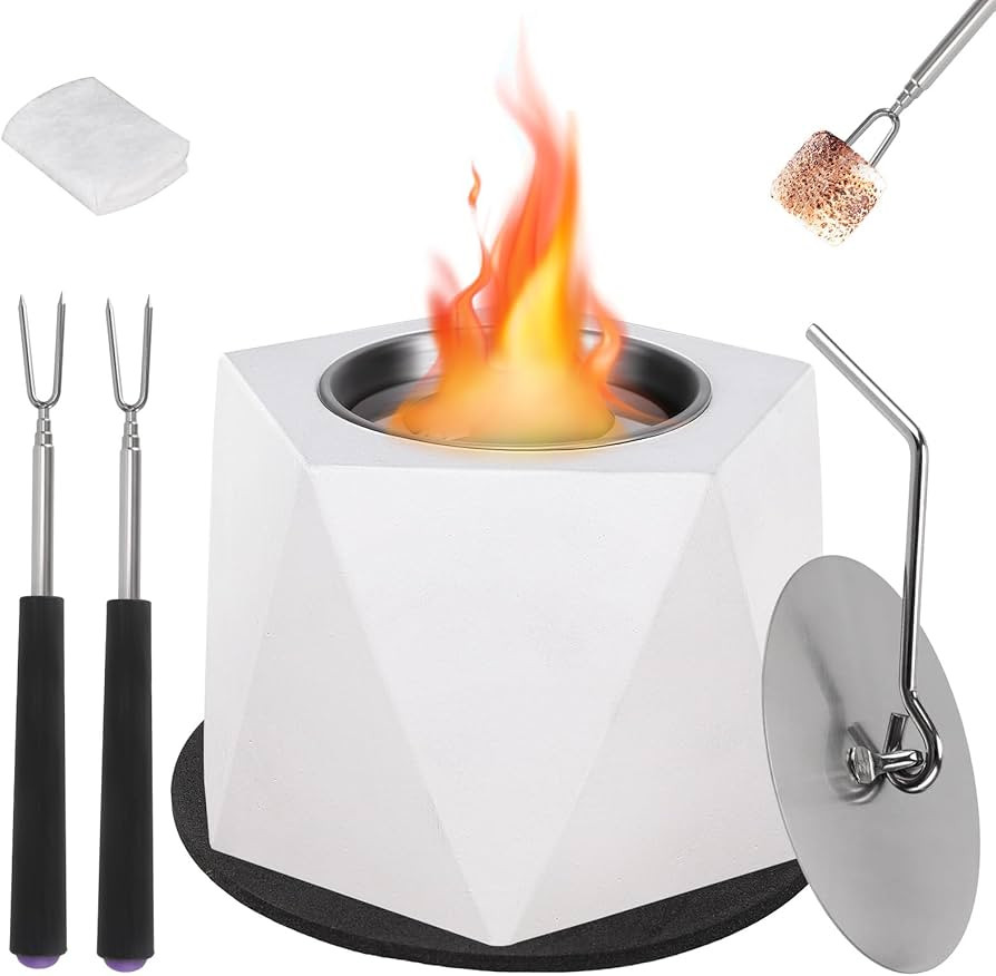 Tabletop Fire Pit, Concrete Table Top Portable Firepit Bowl, Fireplace Smores Maker Kit, Dual Bur... | Amazon (US)