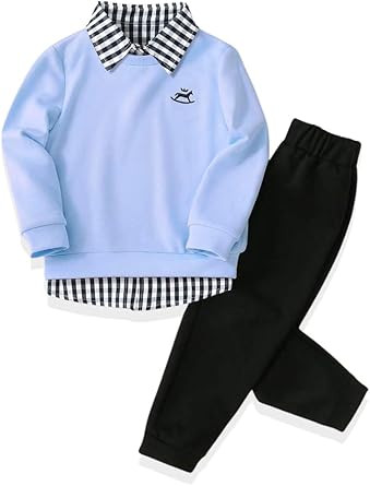 Toddler Boy Clothes Long Sleeve Sweatshirt Tops and Pants Boys 2-Piece Kids Winter Outfits | Amazon (US)