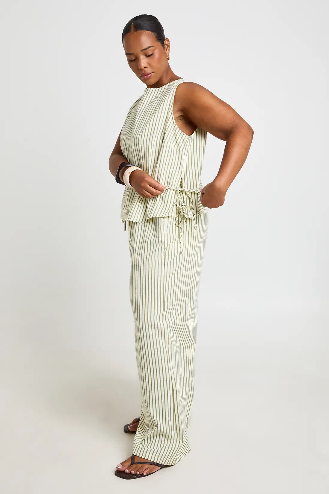 Green Plus Tie Side Square Neck Stripe Top | Boohoo USA | boohoo (US & Canada)