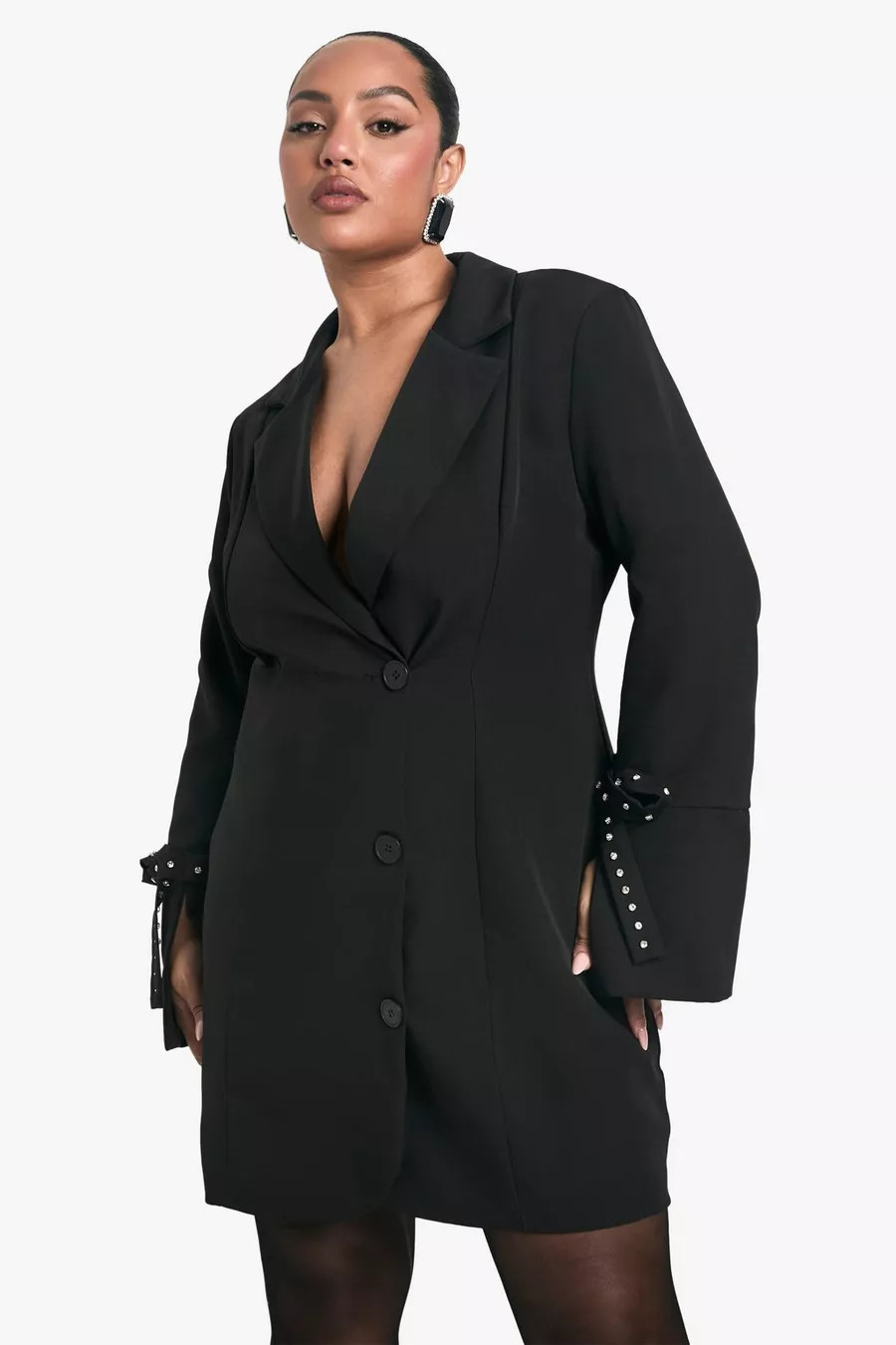 Plus Bow Diamante Cuff Blazer Dress | boohoo (US & Canada)