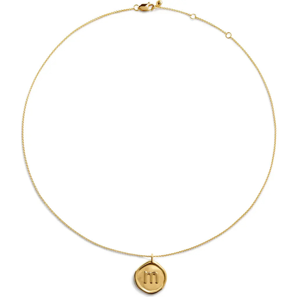 Monica Vinader Initial Stamp Pendant Necklace in 18Ct Gold Vermeil M at Nordstrom | Nordstrom
