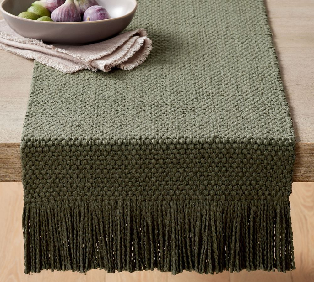 Handwoven Basketweave Cotton Fringe Table Runner | Pottery Barn (US)