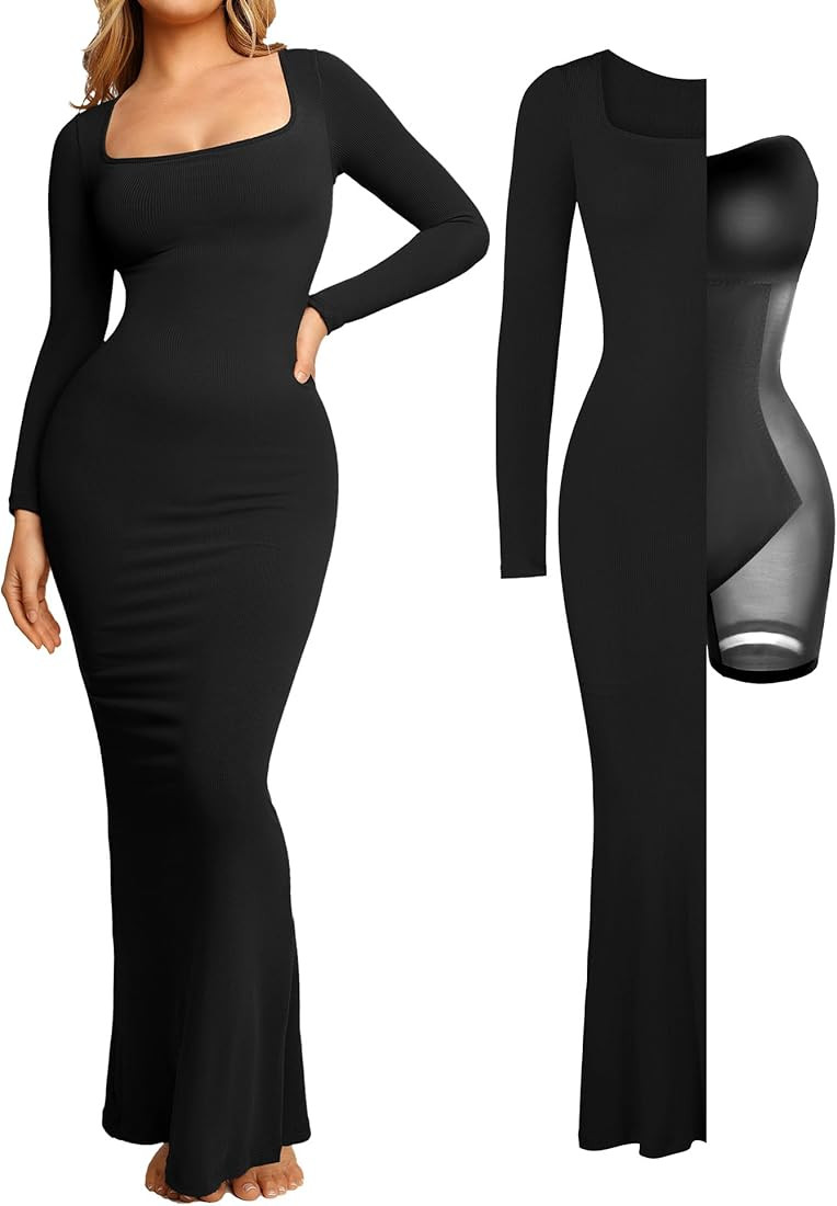Popilush Long Sleeve Maxi Dress Bodycon Cocktail Dress Shapewear Tummy Control Fall Formal Dresse... | Amazon (US)