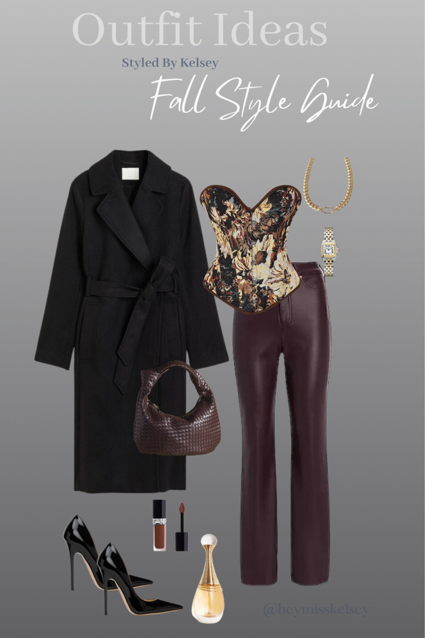 A corset top with leather pants is the perfect outfit for a night out! Paired with a long black coat and pointed black heels and a burgundy woven handbag. This is a fun sultry outfit for fall and winter.

#LTKstyletip #LTKSeasonal #LTKsalealert