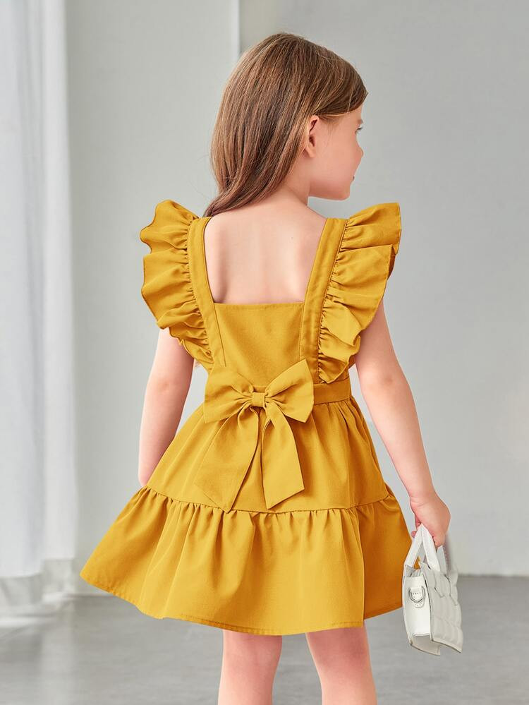SHEIN Toddler Girls Bow Back Ruffle Trim Dress | SHEIN