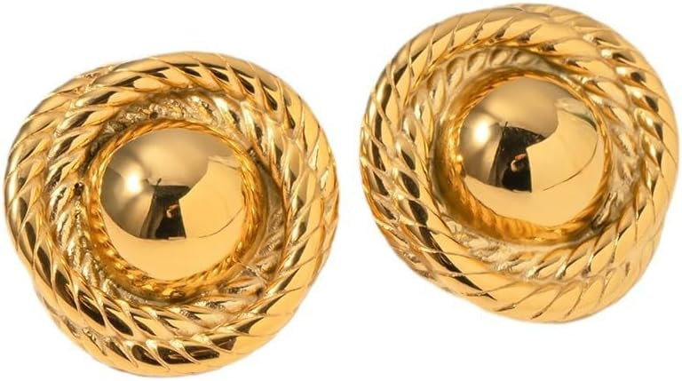 Statement Chunky Gold Earrings for Women Elegant Round Rope Disc Stud Earrings Geometry Vintage Earrings | Amazon (US)