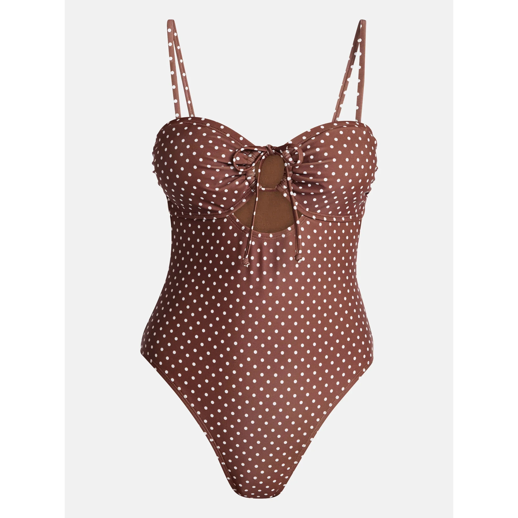 No Boundaries Polka Dot Tie Front Bandeau One Piece Swimsuit, Women's XXS-XXL | Walmart (US)