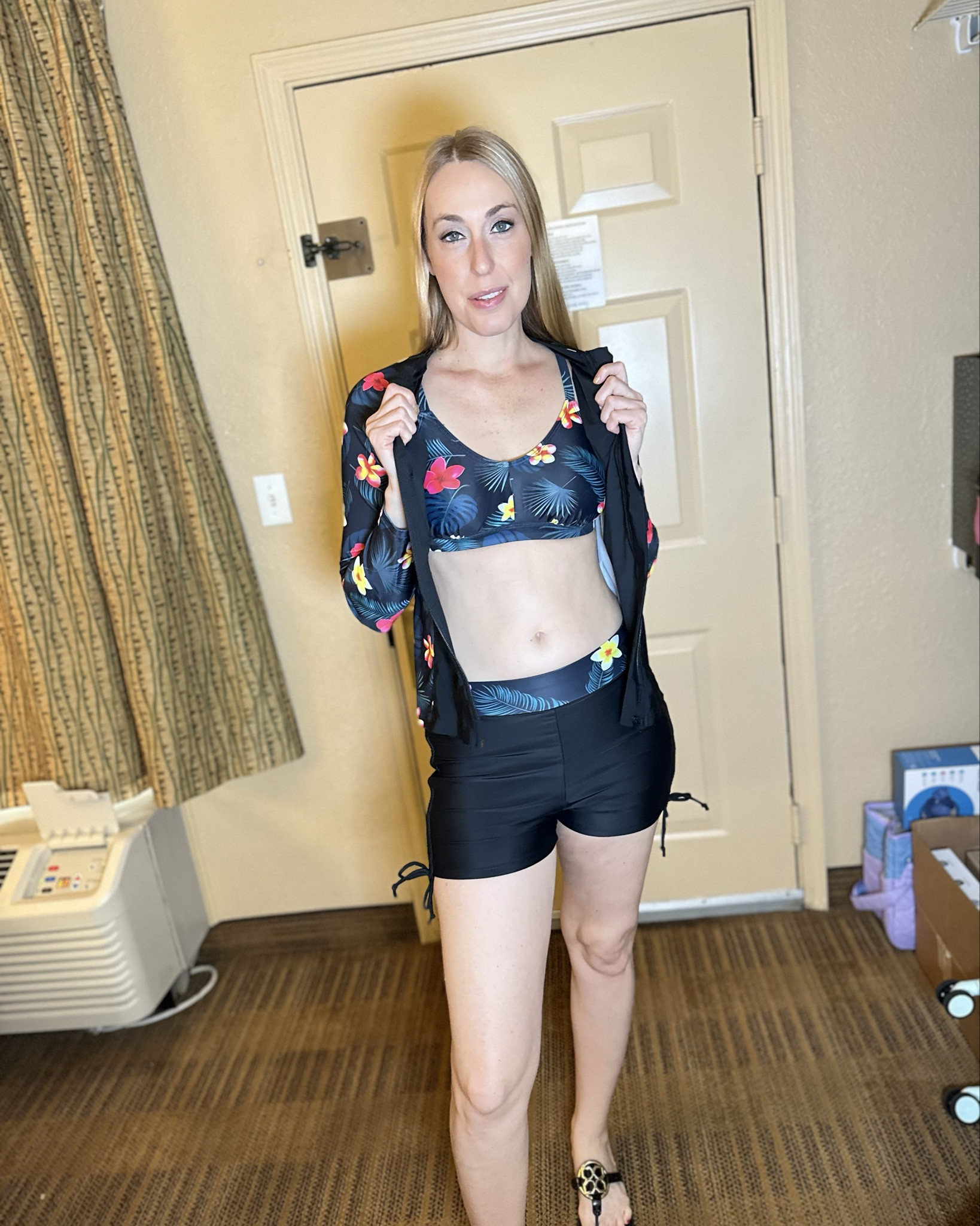 3 piece floral swim set
💙 I love the coverage and support that this swimsuit offers 
💙 cute modest swimsuit and fits true to size, wearing medium 
💙shorts style bottoms, removable padding in the bust and adjustable straps and swim jacket 

#LTKFindsUnder50 #LTKStyleTip #LTKSwim