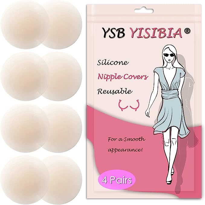 YISIBIA 4 Pairs Nipple Covers For Women Reusable Self-Adhesive Invisible & Natural Silicone Nippl... | Amazon (US)