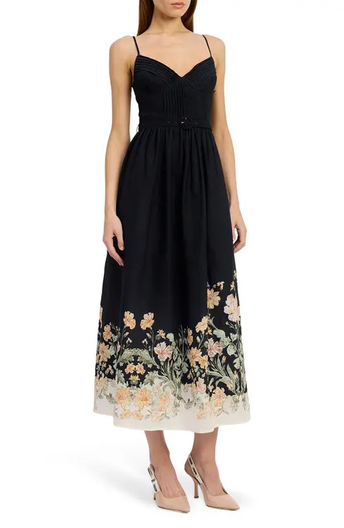 En Saison Iris Belted Floral Print Maxi Dress in Black Ginger Olive at Nordstrom, Size Medium | Nordstrom