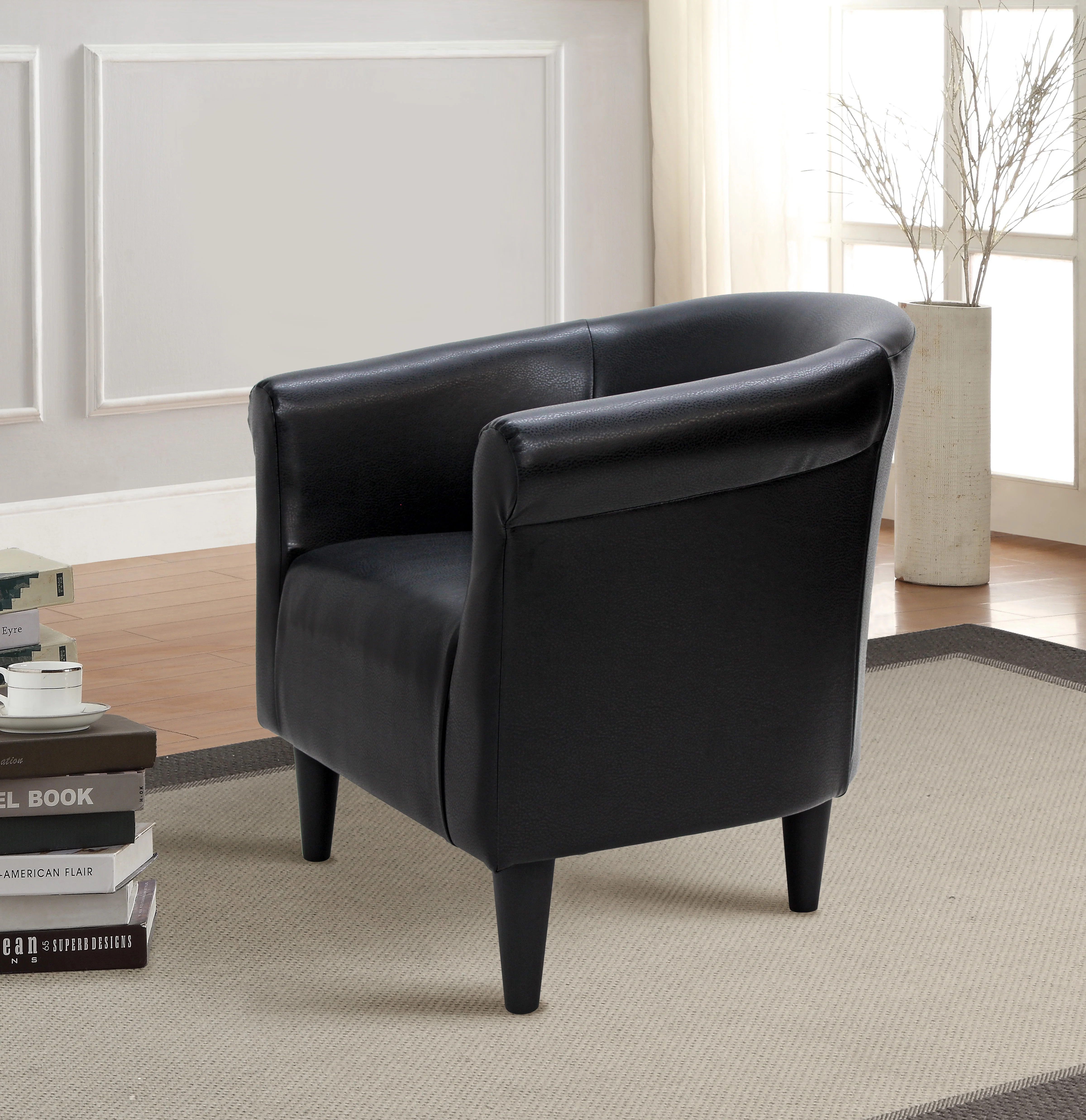 Mainstays Faux Leather Bucket Accent Chair, Black - Walmart.com | Walmart (US)