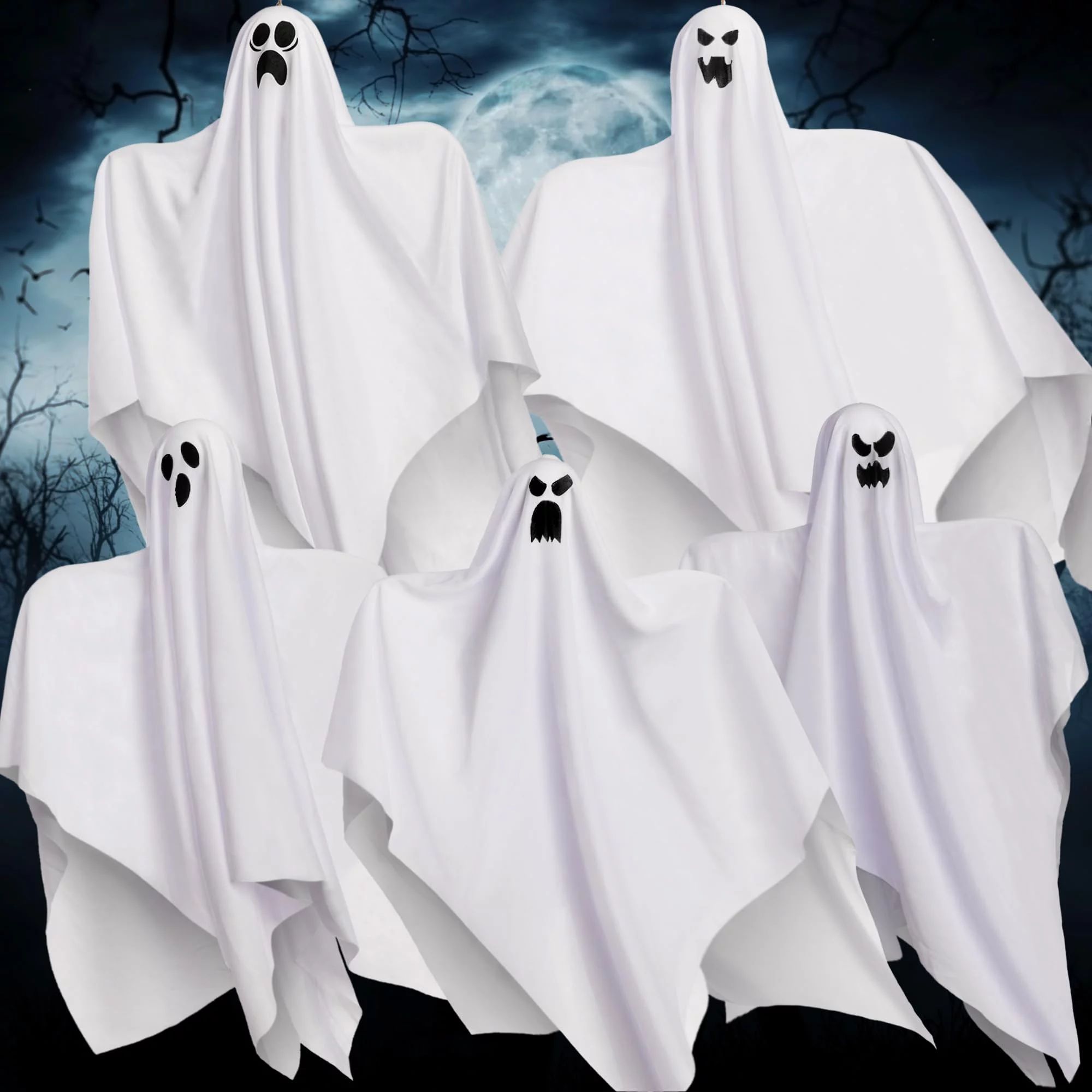 JOYIN 27.5" 5 Pack Halloween Hanging Ghosts for Halloween Party Decoration, Cute Flying Ghost for... | Walmart (US)