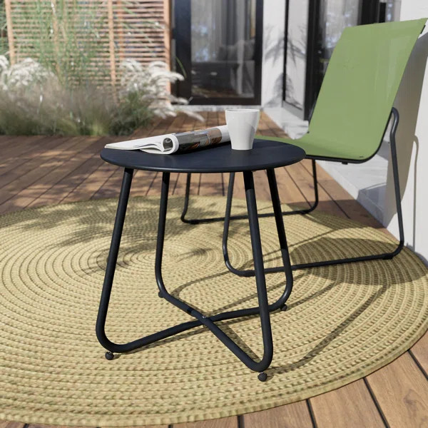 Ebern Designs Steel Patio Side Table, Weather Resistant Outdoor Round End Table | Wayfair North America