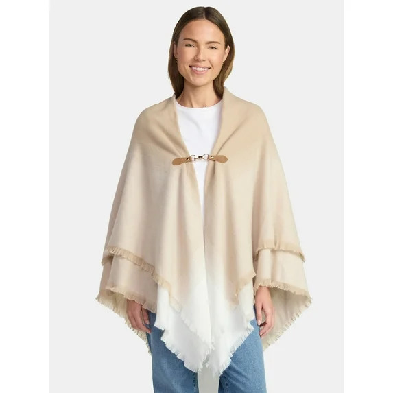 Time and Tru Women's Gradient Weave Toggle Poncho, Tan, Size L/XL | Walmart (US)