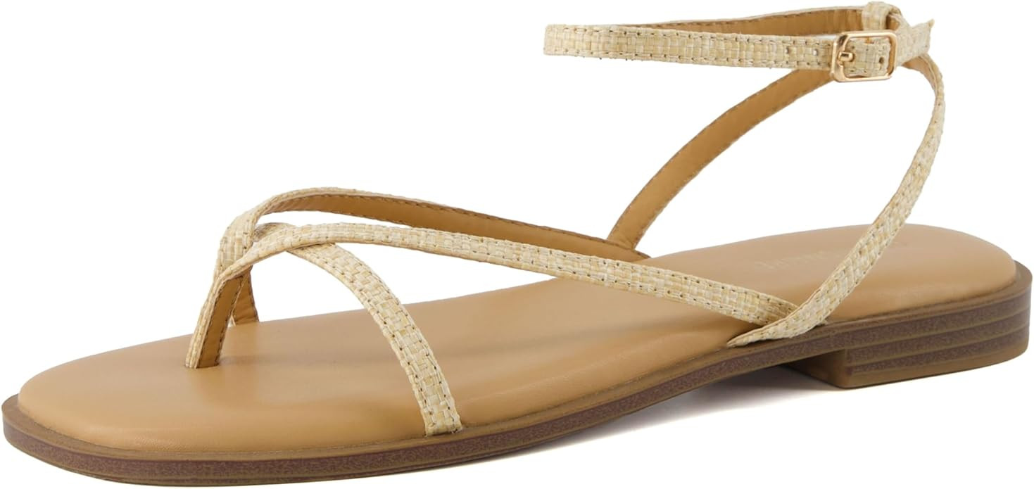 CUSHIONAIRE Women's Vida strappy flat sandal +Memory Foam and Wide Widths Available | Amazon (US)