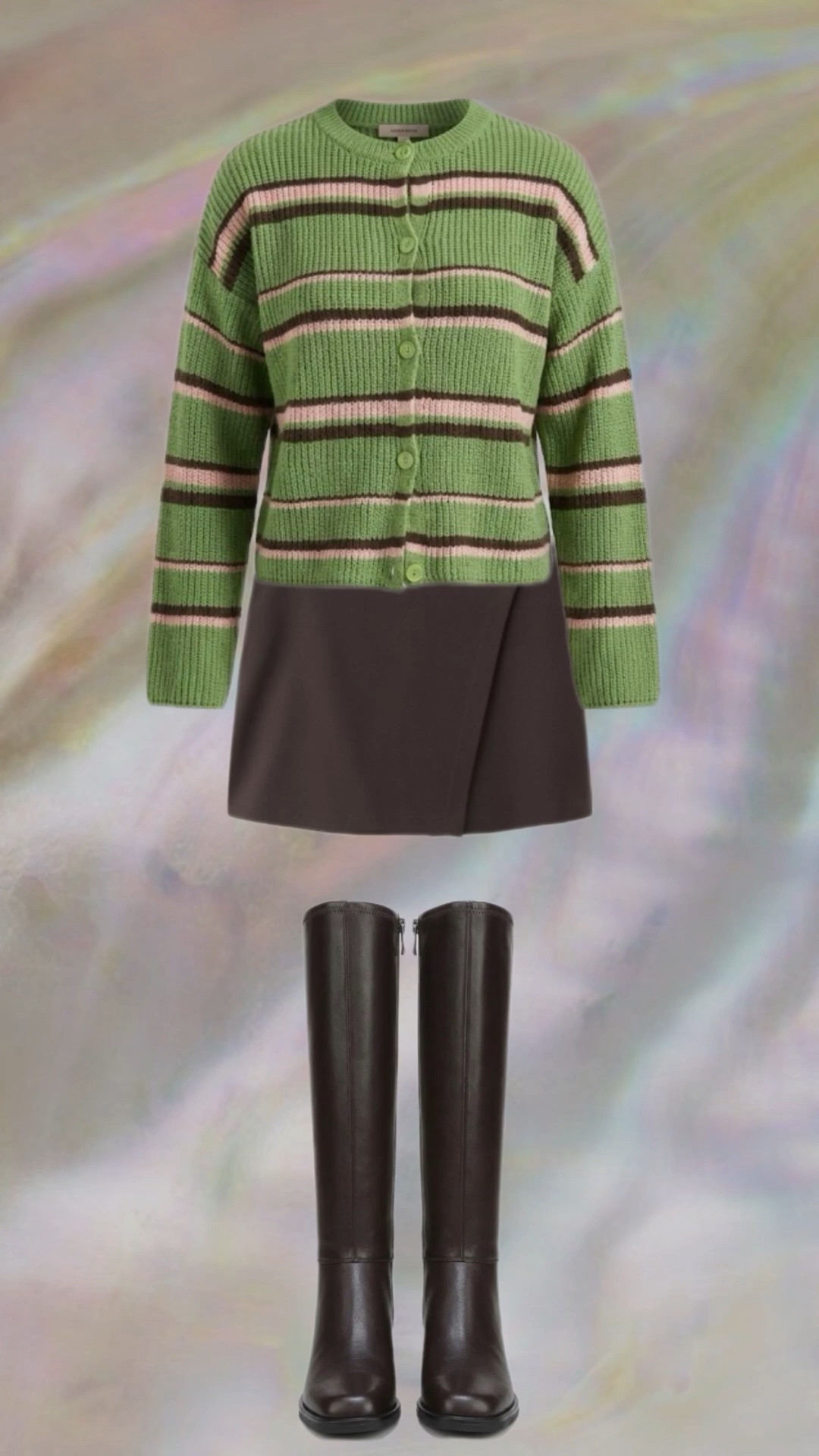 Spring Uni2
🌸Floral/striped sweater
🌸Solid Mini skirt in of the color
🌸knee high boots