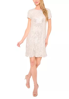 CeCe Women's Short Sleeve Sequin Dress, Champagne, Large | Belk