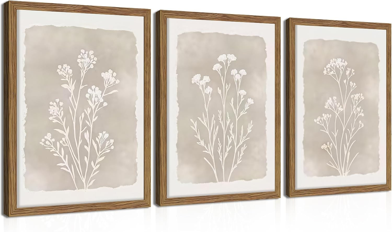 Framed Boho Botanical Flower Wall Art Set of 3, Vintage Minimalist Neutral Floral Wall Decor Paintings, Rustic Farmhouse Wildflower Artwork Prints Picture for Living Room Bedroom Bathroom 16x24 Inch | Amazon (US)