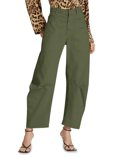 Tongmingyun Womens Casual Barrel Horseshoe Pants High Waisted Button Baggy Trousers with Front Po... | Amazon (US)