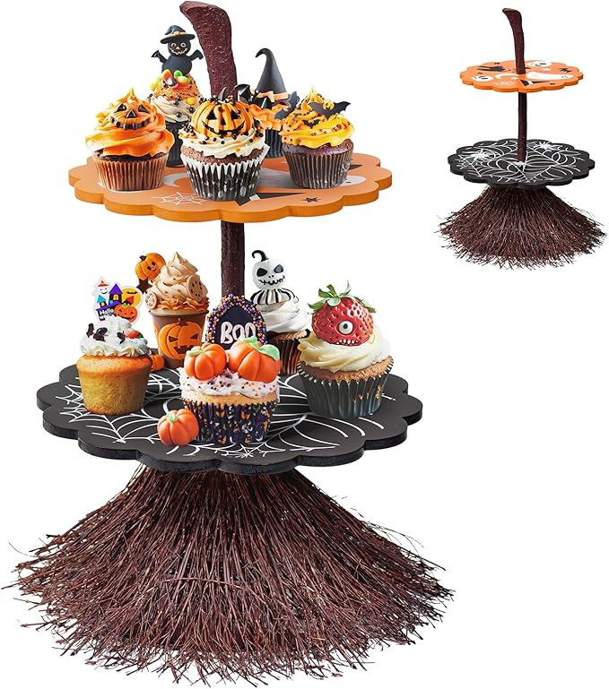 antiai 2 Tier Halloween Cupcake Stand Wooden Cake Dessert Stand Party Supplies Food Tray Decorati... | Amazon (US)
