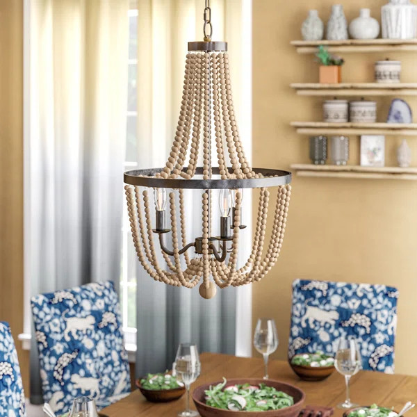 Adelina 3 - Light Candle Style Empire Chandelier with Wood Accents | Wayfair North America