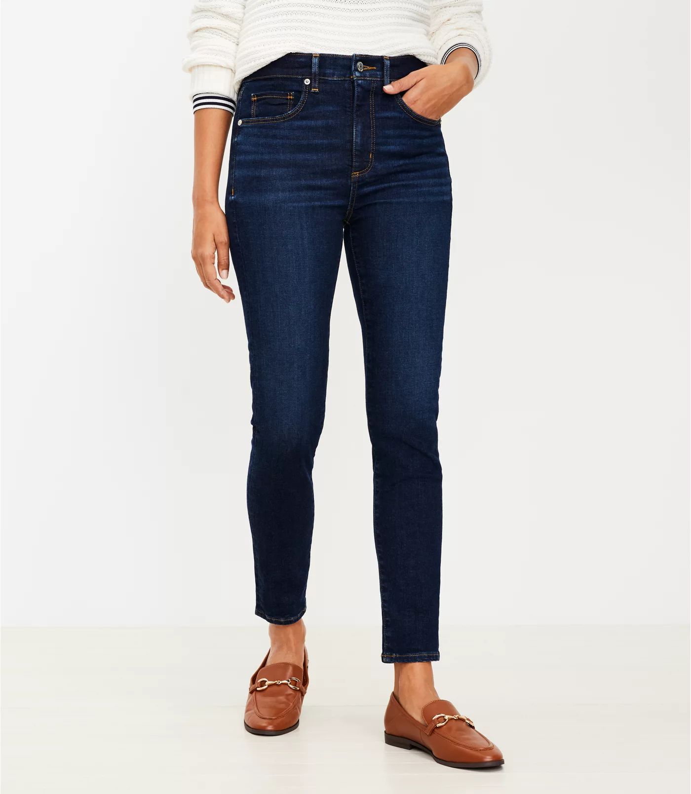 High Rise Skinny Jeans in Classic Dark Indigo Wash | LOFT | LOFT