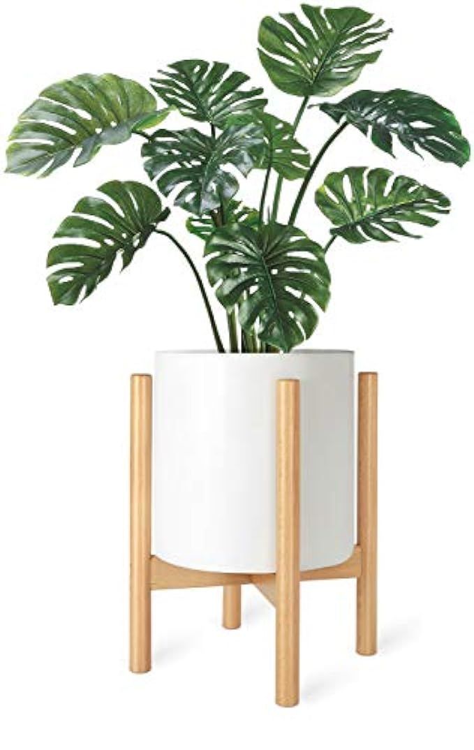 Mkono Plant Stand Mid Century Wood Flower Pot Holder Display Potted Rack Rustic, Up to 10 Inch Plant | Amazon (US)