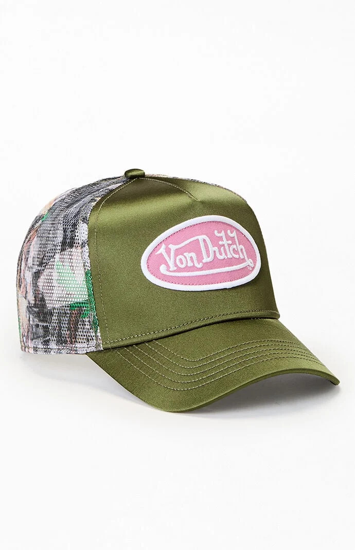 Von Dutch Satin Trucker Hat in Olive | PacSun