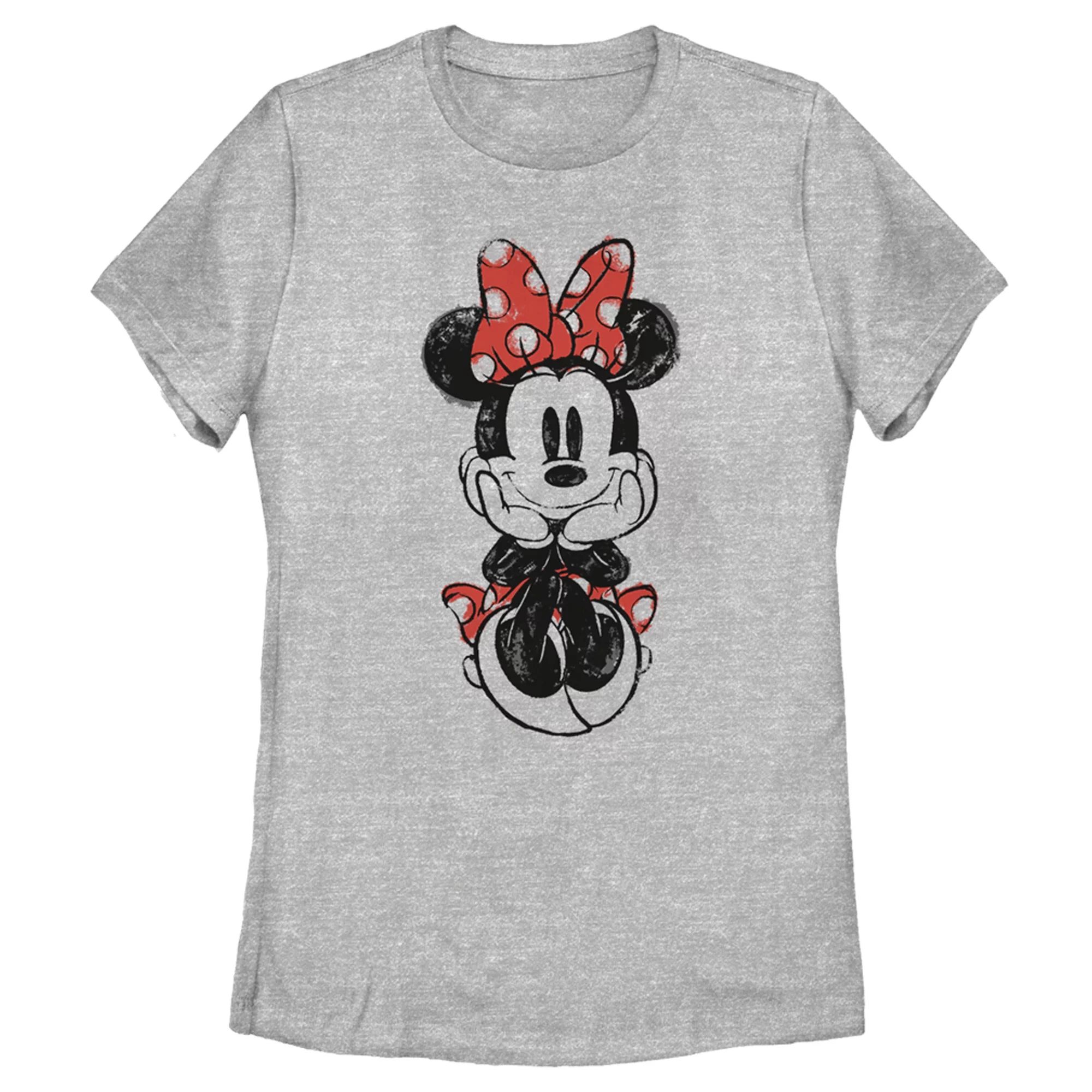 Women's Mickey & Friends Sitting Minnie Sketch  Graphic Tee Athletic Heather Small | Walmart (US)