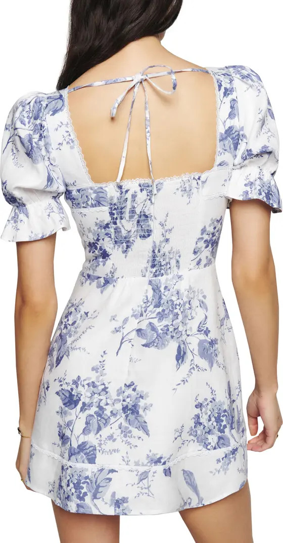 Evianna Ruffle Floral Linen A-Line Minidress | Nordstrom