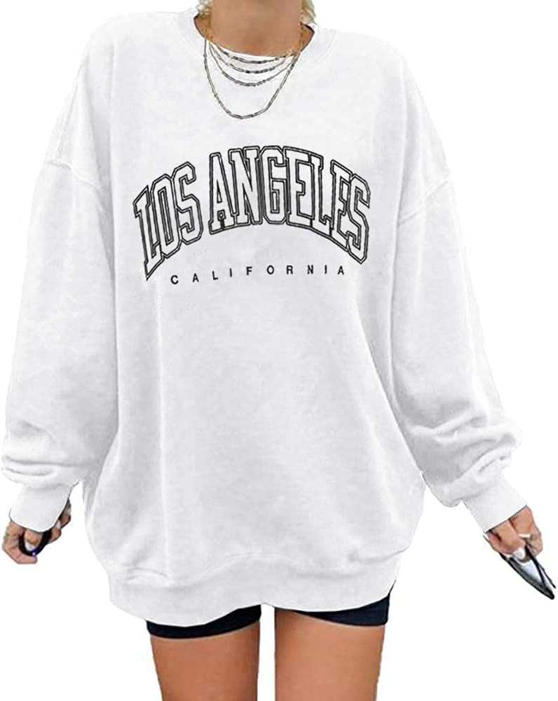 Women's Los Angeles California Oversized Batwing Long Sleeve Sweatshirts Crewneck Pullover Tops | Amazon (US)