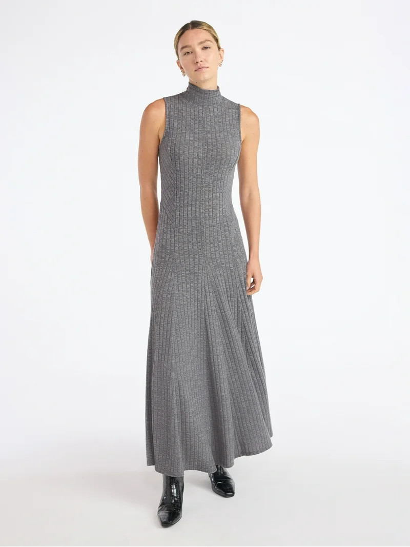 Scoop Women's and Women's Plus Rib Knit Seamed Maxi Dress, Sizes XS-4X | Walmart (US)