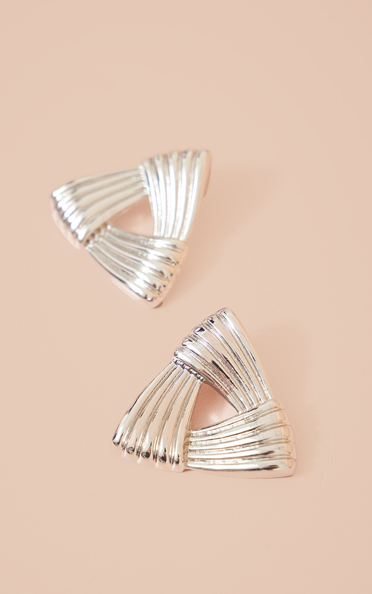 Silver Triangle Textured Stud Earrings | PrettyLittleThing US