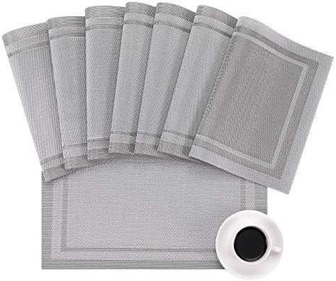WHLHMK Placemats for Dining Table Set of 8 Vinyl Table Mats Non-Slip Easy to Clean (Silver 8) | Amazon (US)