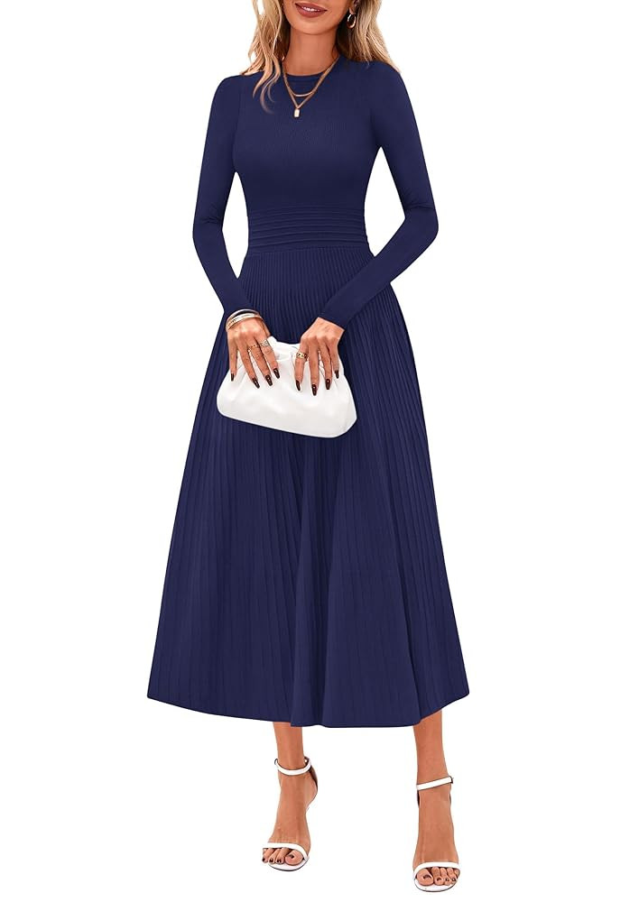 PRETTYGARDEN Fall Dresses for Women 2025 Long Sleeve Work Casual A Line Pleated Cocktail Church M... | Amazon (US)