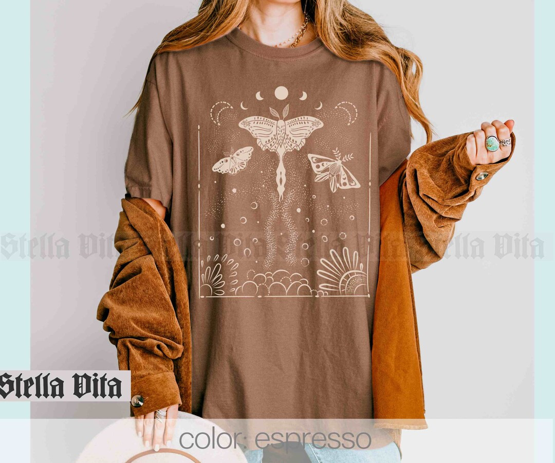 Moth Comfort Colors Tshirt, Luna Moth Flower Tee, Celestial Minimalist Shirt, Luna Moth Graphic T... | Etsy (US)