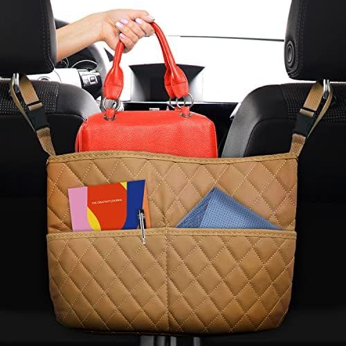 JT HOME Car Net Pocket Handbag Holder Between Seats, Luxury Quilted PU Leather Purse Car Organize... | Amazon (US)
