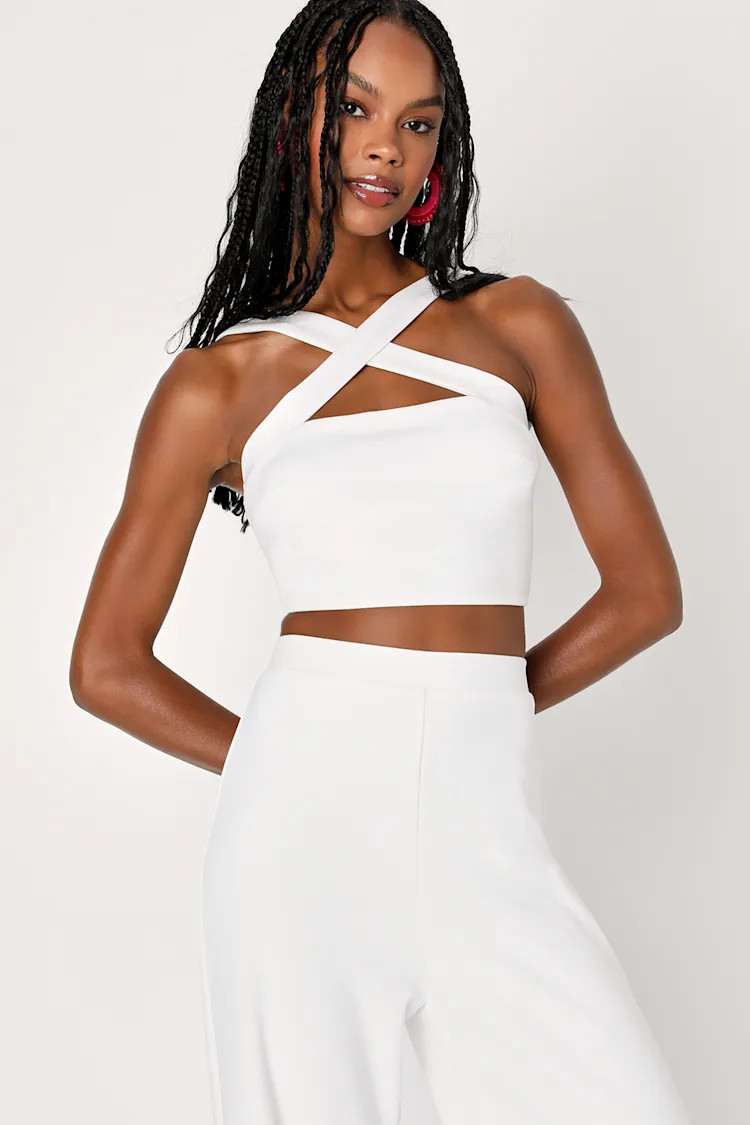 Chic Advantage Ivory Cross-Front Two-Piece Wide-Leg Jumpsuit | Lulus