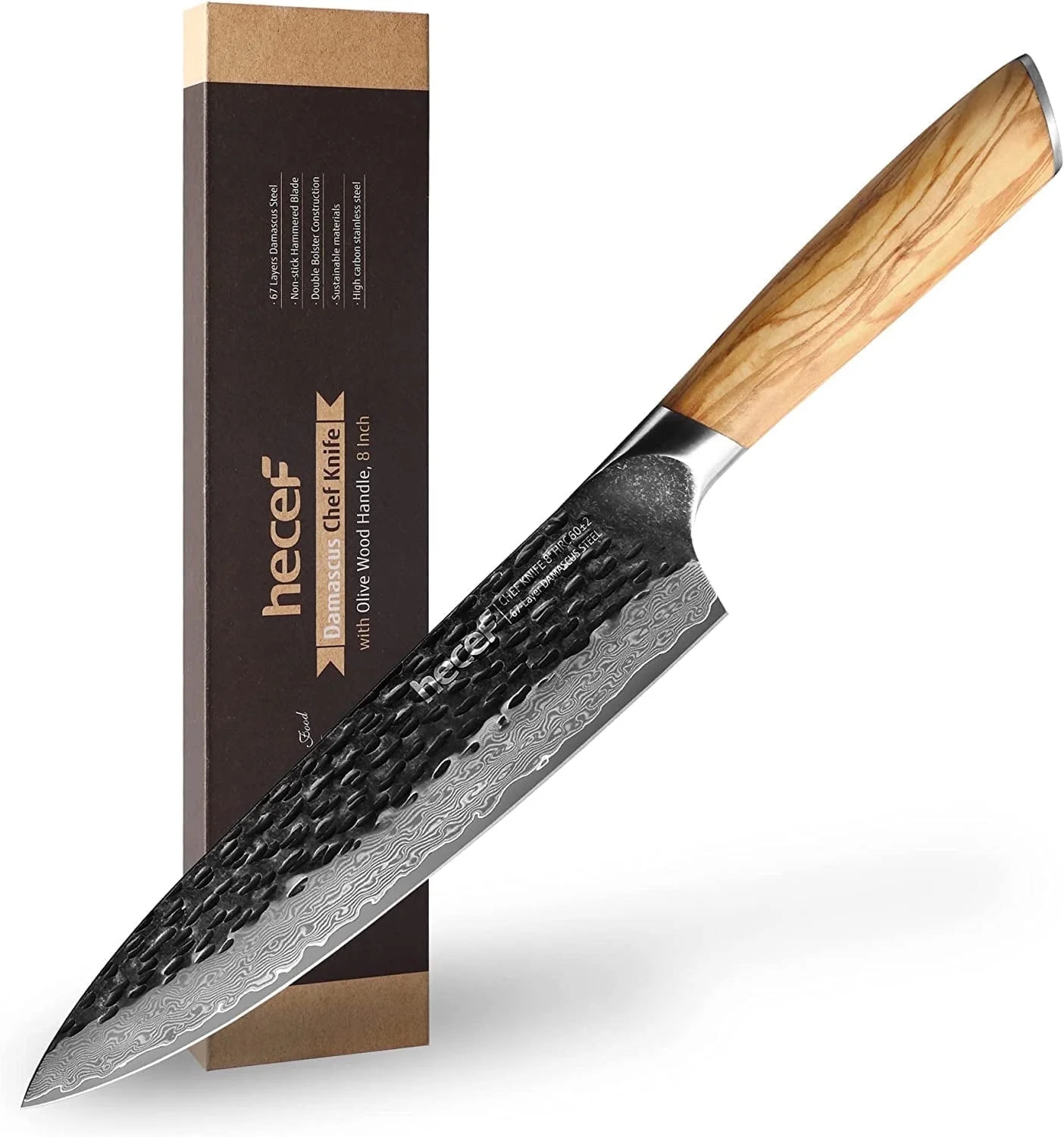 Hecef 8-Inch Japanese Chef Knife, Forged 67-Layer Damascus Steel Ultra Sharp Professional Hammere... | Walmart (US)
