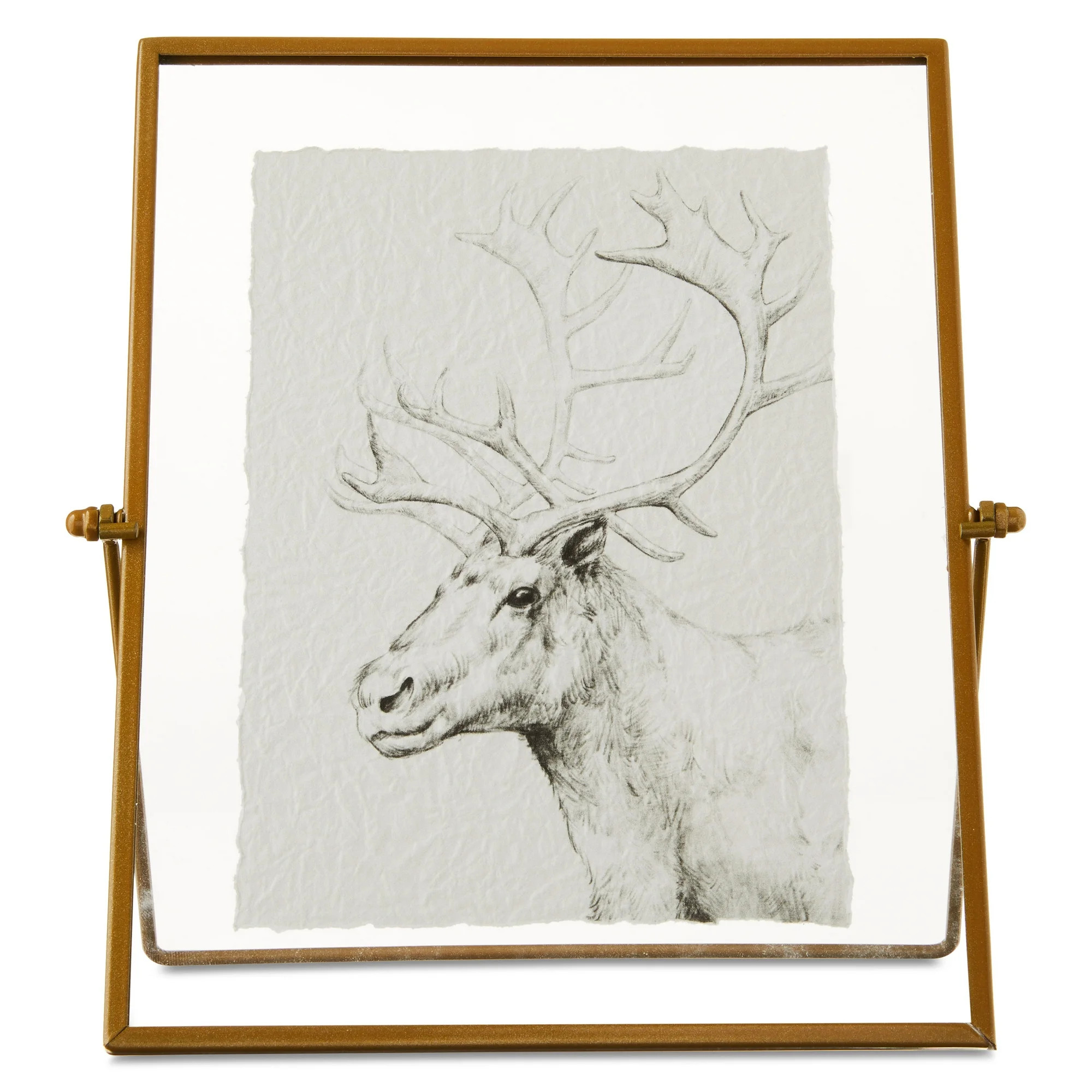 Deer Pencil Drawing Framed Traditional Christmas Tabletop Decoration, 7" x 9", by Holiday Time | Walmart (US)