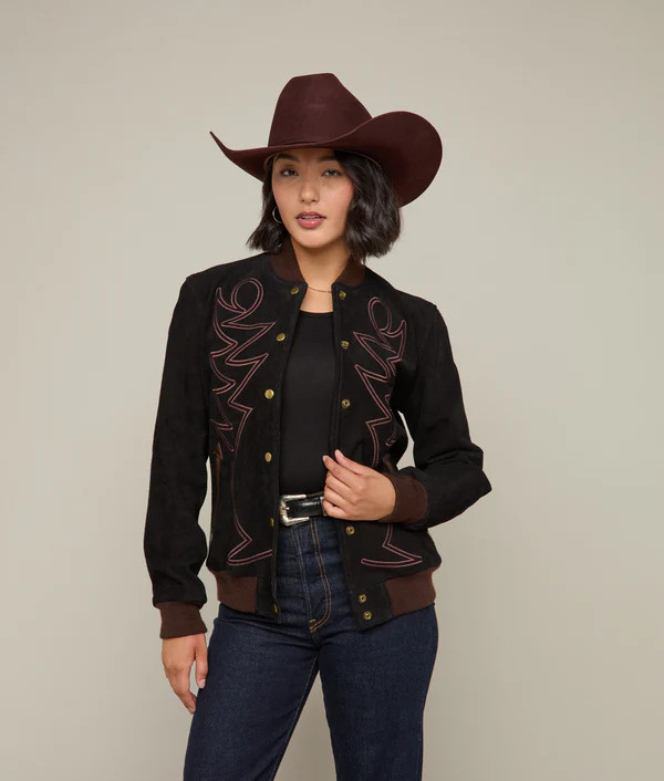 Embroidered Suede Bomber Jacket | Lucchese Bootmaker