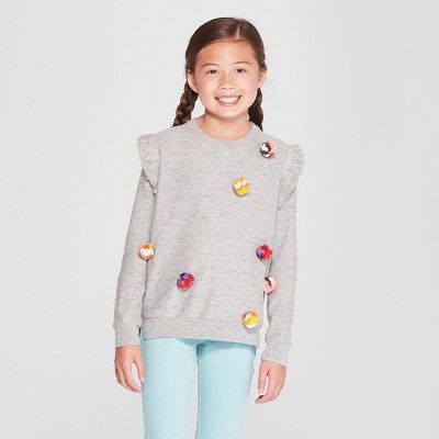 Girls' Pom Pullover Sweater - Cat & Jack™ Gray | Target