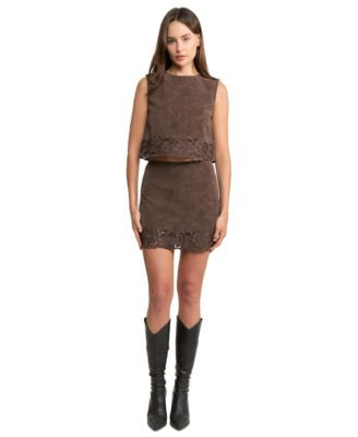 En Saison Womens Dark Brown Zipper Back Top Dark Brown Zipper Back Mini Skirt | Macy's