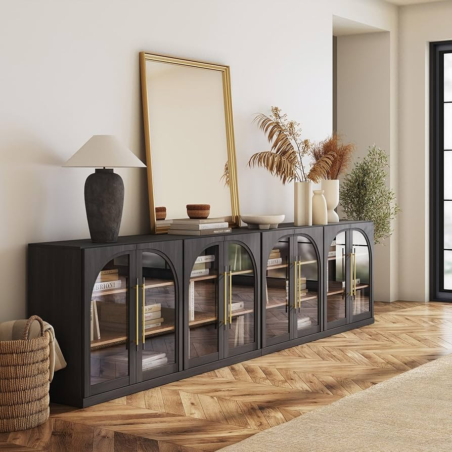 BELLEZE Set of 2 65" Arched Sideboard with Glass Door, Accent Buffet Cabinet with Storage and Adj... | Amazon (US)