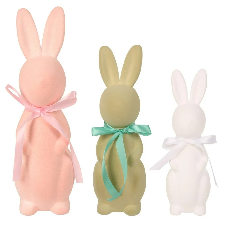 3-Piece Flocked Bunny Decor Set - Detachable Plush Easter Rabbits for Spring Scene & Tabletop Dis... | Walmart (US)